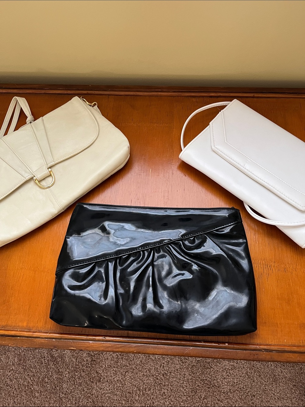 Black Patent White and Cream  Clutch Bags - Stylish Evening Handbag